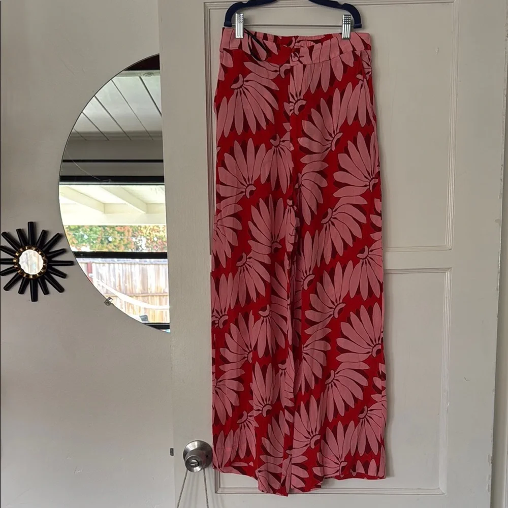 Red and Pink Floral Wide-Leg Pants - Picture 1 of 5